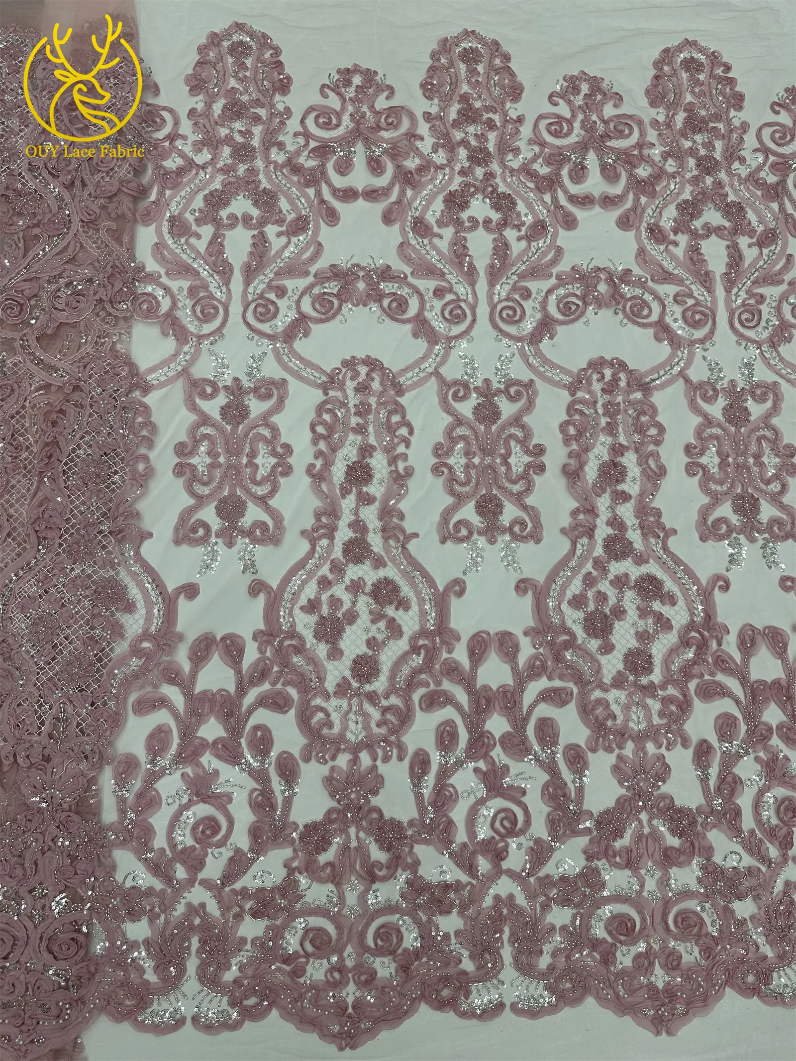 3D Afrikanischer Perlen-Spitzenstoff Schwarz Rot Luxuriöser Hochwertiger Französischer Pailletten-Tüll für Damen Abendkleid DIY Nähen 5 Yards – Detail 10