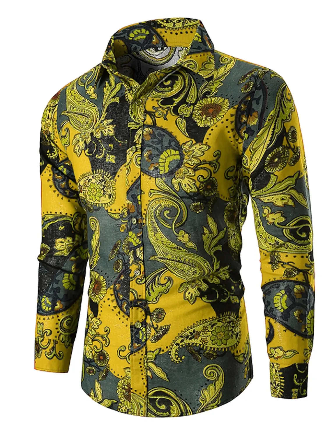 Men\'s long-sleeved shirt casual fashion 3d printing retro print shirt shirt men\'s lapel shirt long-sleeved New Year gift