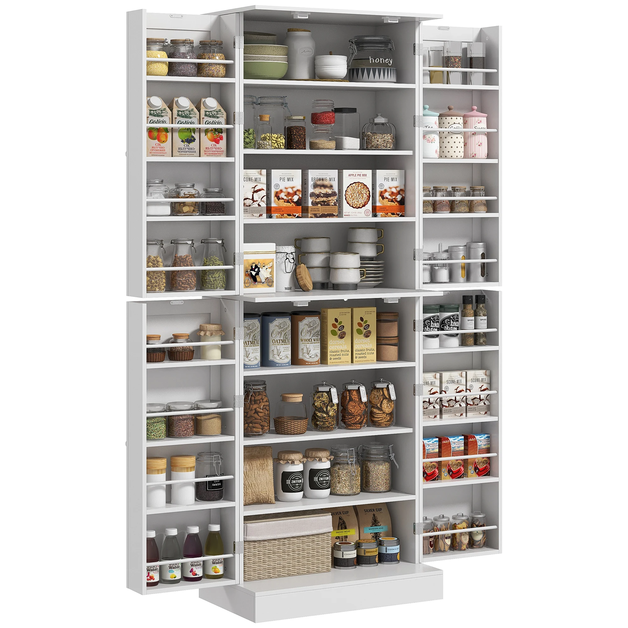 HOMCOM Armoire de cuisine buffet cuisine vaisselier meuble de rangement style moderne avec placards, étagère réglable et porte-épices pour salle à man