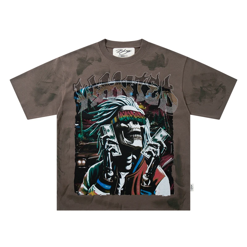 Summer New High Street Trend Diamond Studded BKYS Tops Men's Women's Hip Hop Fashion T-shirt Stock