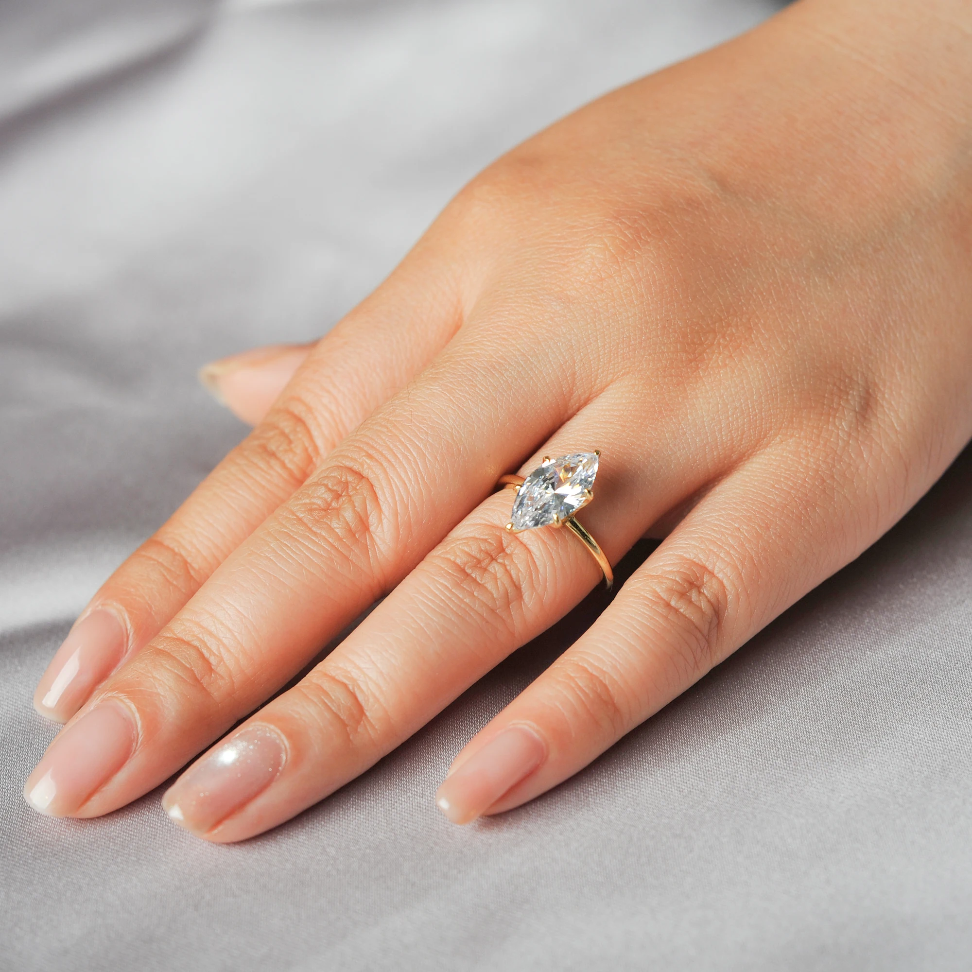 POTIY 9ct 5A Marquise-Schliff Zirkonia Solitär-Verlobungsring 925 Sterling Silber Vergoldet Brautgeschenk für Sie – Detail 21