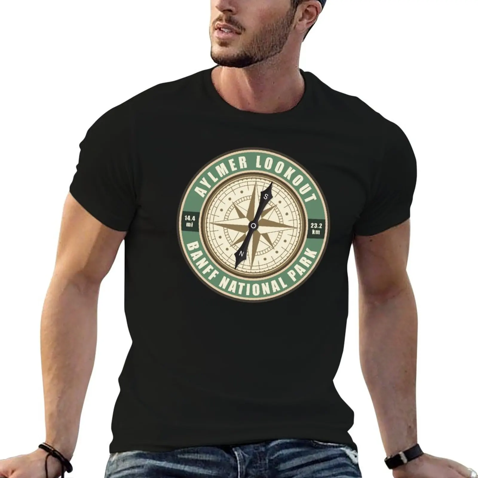 Aylmer Lookout Trail Alberta Compass Hiking Badge T-Shirt tshirts personalised cotton graphic tees shirts men graphic