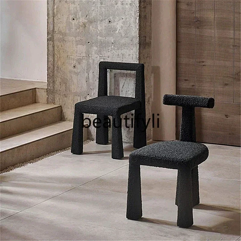SS ss7486 Wabi Sabi Lamb Fleece Dining Table and Chairs Modern Simple Home Makeup Stool