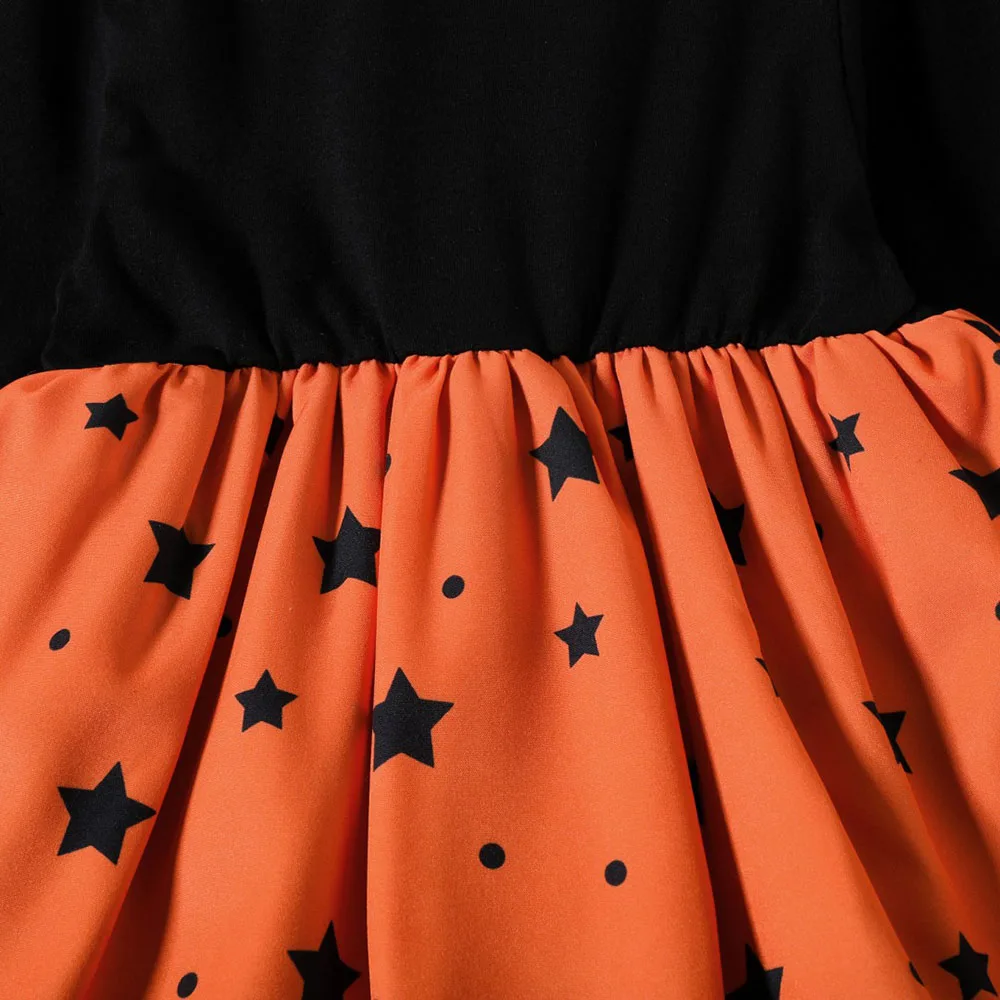 1-6Y Halloween Baby dresses Pumpkin star Print Long Sleeve Dress Bow Patchwork Dress fashion Girl outfits