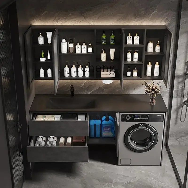 

Bathroom cabinet combination bathroom intelligent honeycomb aluminum rock slab hot bending integrated basin washing machine