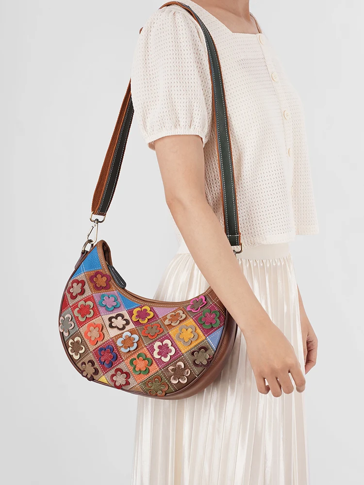 Zency Women's Fashion Floral Soft Cowhide Leather Shoulder Bag Crossbody Hobo Bag Large Capacity Top Handle Bag Purse 2026