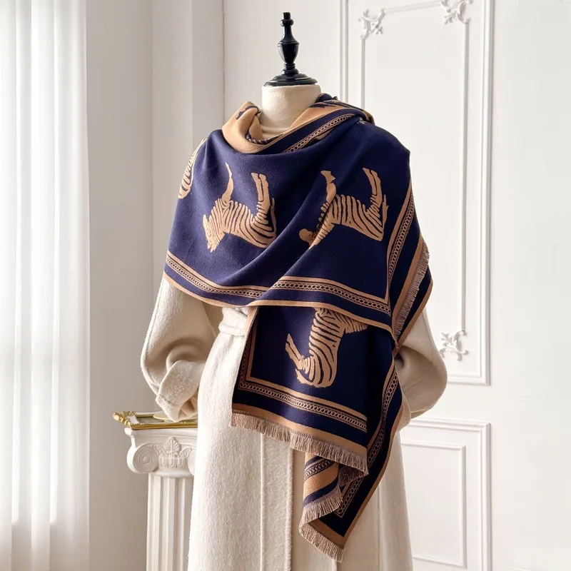 

Popular in Europe and America, Women's Winter Scarf with High-end Zebra Print, Fashionable Cashmere-like Warm Wrap, Shawl