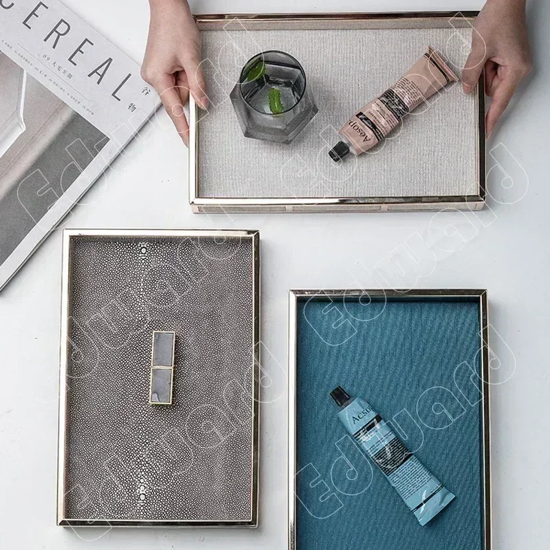 

Storage Trays Tea Trays European Style Leather Tray Rectangular Storage Trays Creative Style Trays Household Use Storage Trays