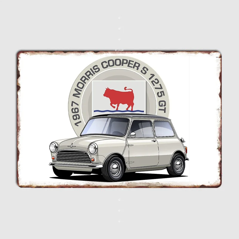 Classic Morris Mini Cooper S1275 GT Compact Car Retro Metal Poster Sign Garage Club Indoor Wall Room Decoration Home Decor