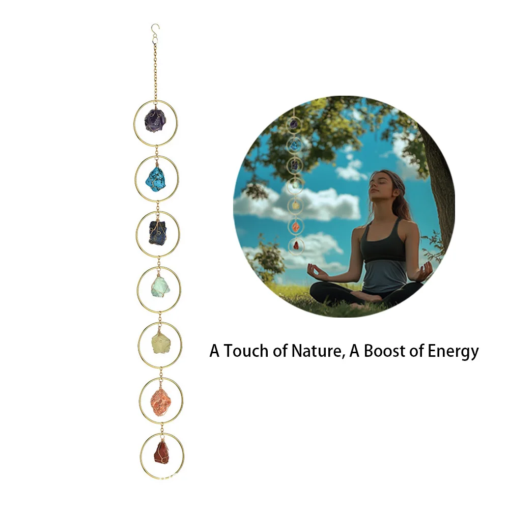 

7-Color Natural Crystal Sun Catcher | Handmade Wind Chime | Rainbow Prism Light | Energy Cleansing Raw Stone Decor Healing