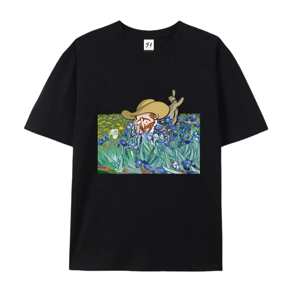 

Q Version Van Gogh Hesitant Van Gogh Cute Fun Creative Printing Short Sleeve Pure Cotton T-Shirt Casual Minimaist Style