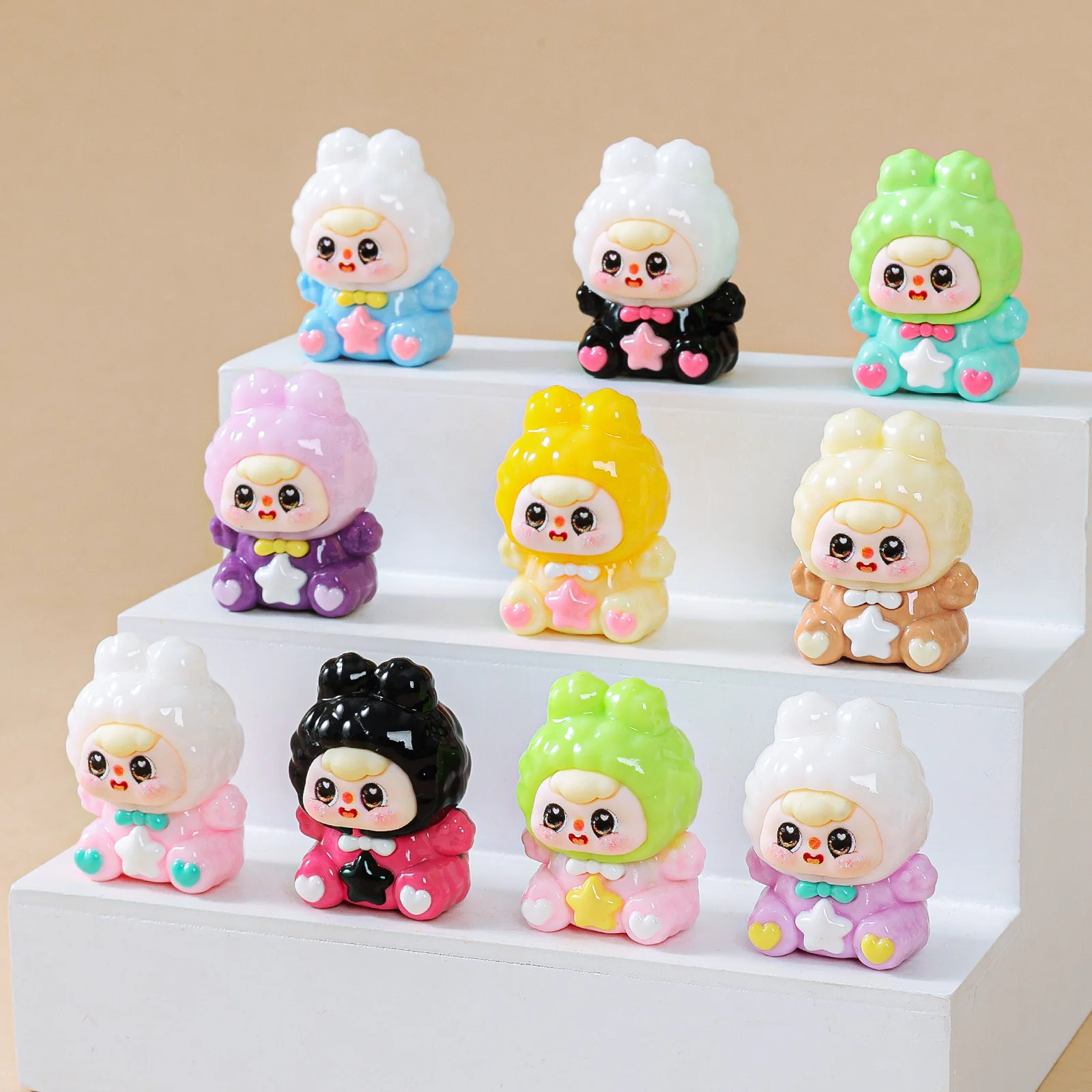 

10 pieces cute-style figurine sitting posture bean bag resin tabletop small decorative items for DIY keychains and accessories