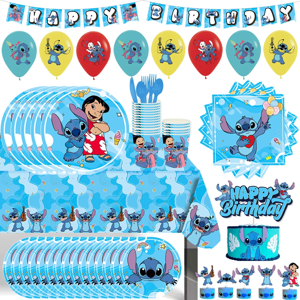 Disney Lilo And Stitch Birthday Decoration Boys Paper Plate Tableware Stitch Balloons Decorations Baby Shower Party Supplies