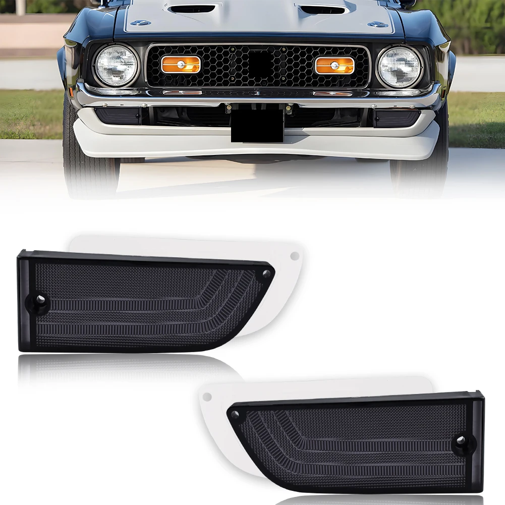 2Pcs For 1971 1972 1973 Ford Mustang Front Bumper Turn Signal Light Parking Light DRL Light Cover W/Gaskets No Bulb/Socket