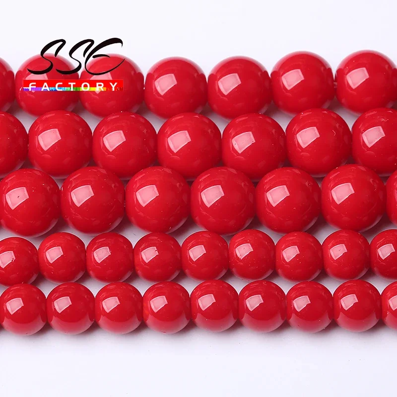 Wholesale Red Coral Stone Beads For Jewelry Making Round Loose Spacer Beads Diy Bracelets Necklace Accessories 4 6 8 10 12mm 15\