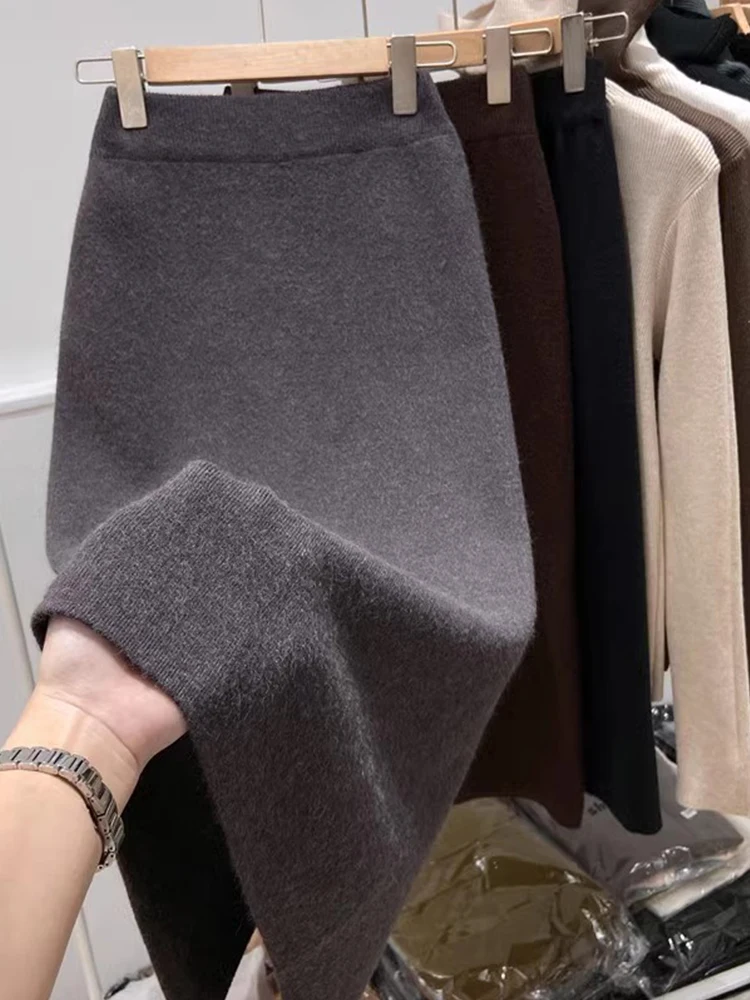 

Рекомендованная Эмили Клуд вязаная юбка А-силуэта для женщин, осенне-зимняя, с запахом, прямого кроя, с разрезом, на одно плечо