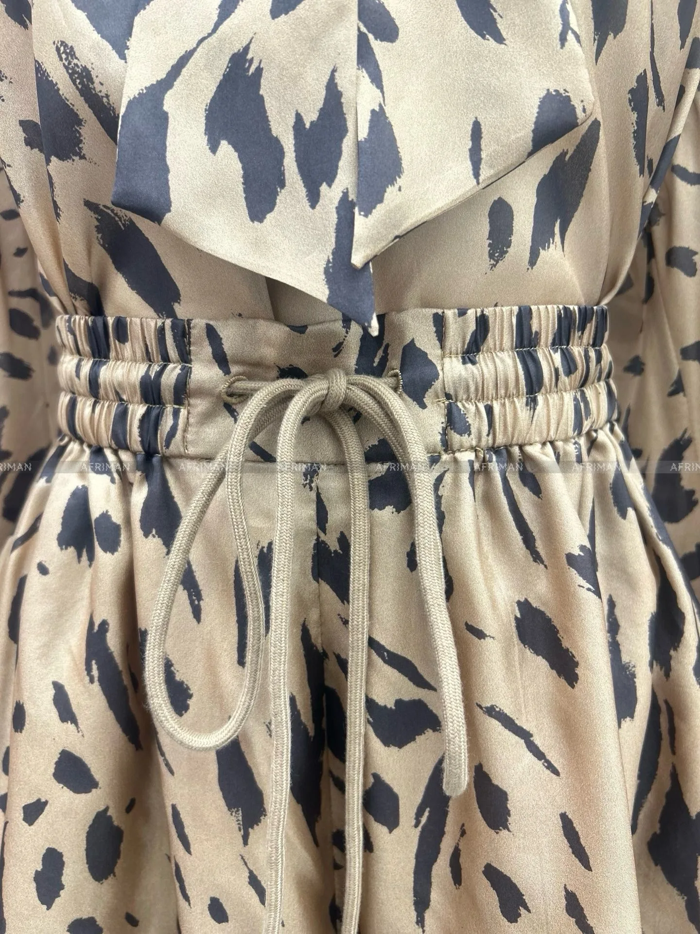 Women 3D Flower Decoration Collar Lantern Long Sleeve Leopard Print Loose Silk Blouse Top+ Elastic Waist Shorts Set