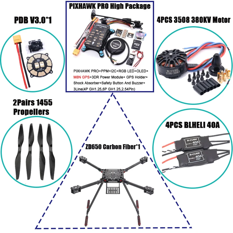 FPV ZD550 550mm/ZD650 650mm Carbon fiber Quadcopter Frame FPV Quad with Carbon Fiber Landing Skid F550