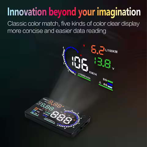 5.5 inch Head up Display A8 OBD2 HUD Gauge LED Windshield Digital Speedometer Projection 7k RPM Tachometer with Overspeed Alarm