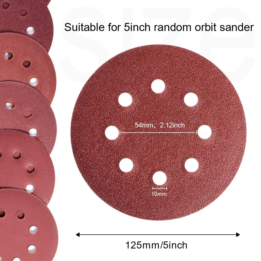 100PCS 8 Holes 125mm Sandpaper Sanding Disc Polishing Pad for Sander Machine Woodworking Rotary Tools Accessories 5inch