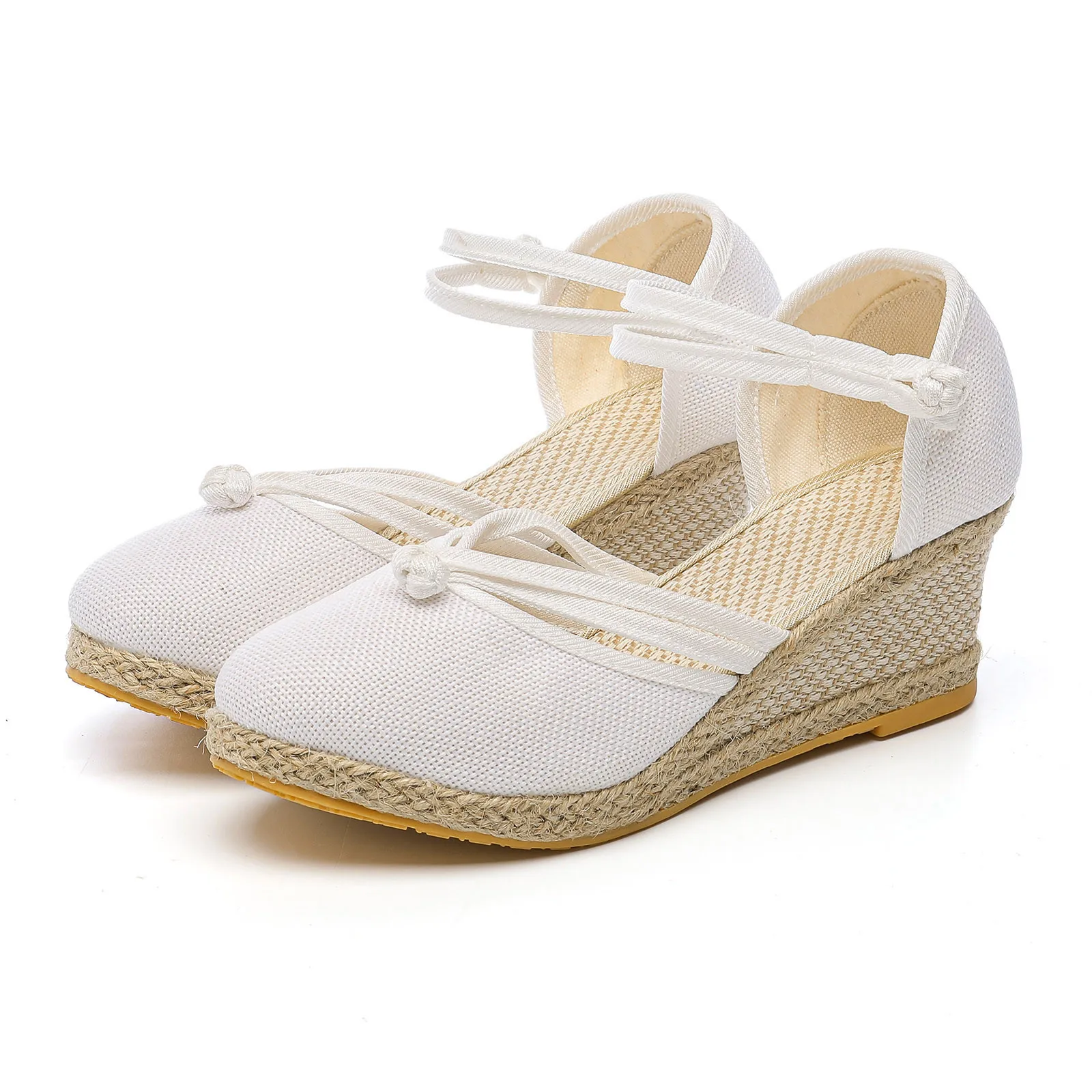 Estate 6cm piattaforma tacco espadrillas scarpe sandali da donna espadrillas intrecciate bottone nodo cinturino alla caviglia sandali con zeppa in