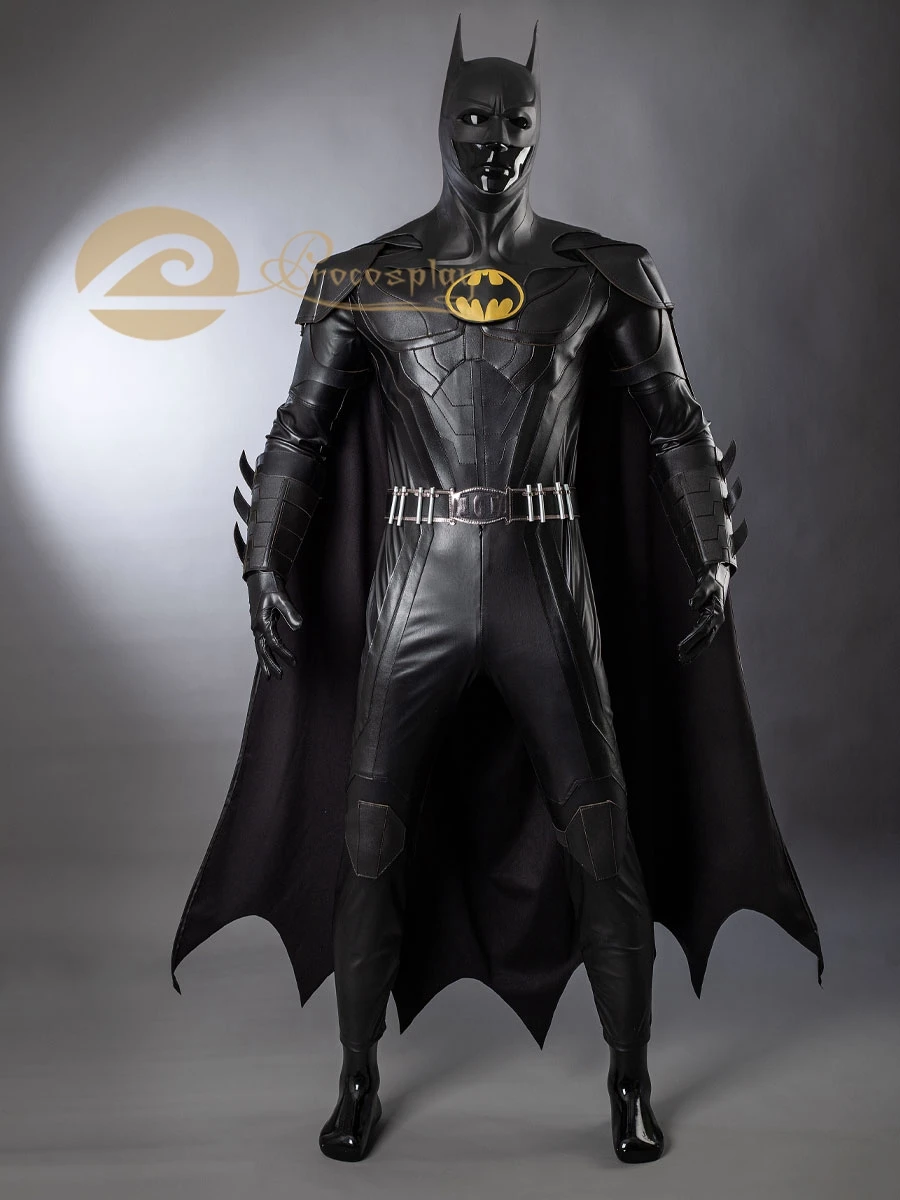 Bruce Wayne Cosplay Costume Black Jumpsuit Cloak Headgear Men Halloween Outfits C07967