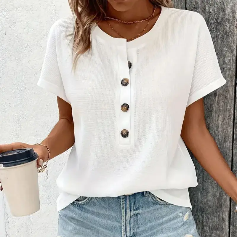Europa En Amerika Grote Effen Kleur Korte Mouw T-Shirt Vrouwen Zomer Nieuwe Losse V-Hals Casual All-Matching Driepunts Mouw B