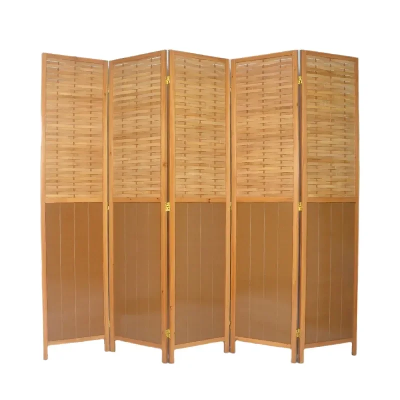 Vintage Bamboo Wood Louver Folding Screen Room Divider Portable Partition for Office Home Decor