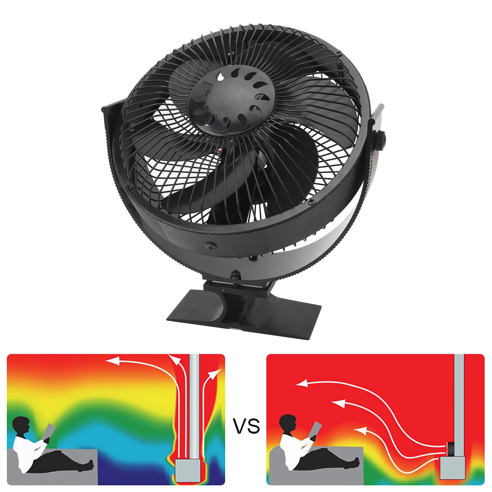 Fireplace Fans Heat Powered 6 Blades Slient with Protective Cover Handle Wood Stove Fan for Gazebo Heat Powered Fireplace Fans