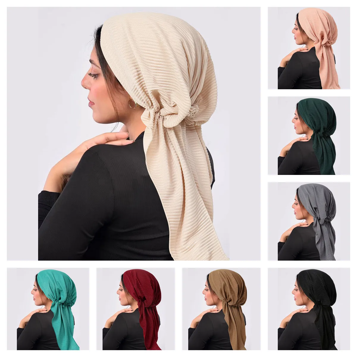 

Trendy Flowers Muslim Hijab Caps Wrap Head Soft Elastic Turban Bonnet Fashion Solid Color Headdress Wearable Indian Bonnet