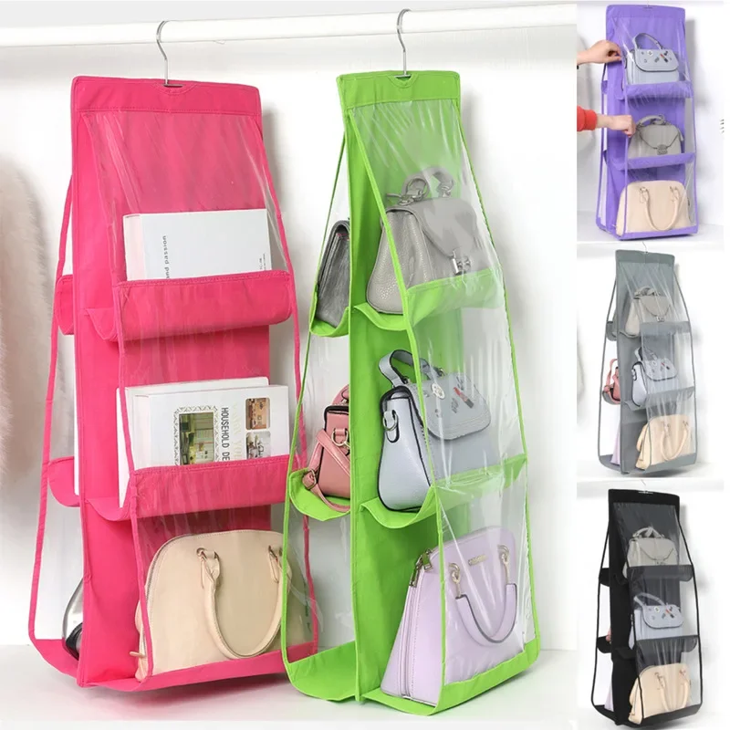 Hanging Handbag Organizer for Wardrobe Closet Transparent Storage Bag Door Wall Clear Sundry Shoe Bag with Hanger Pouch