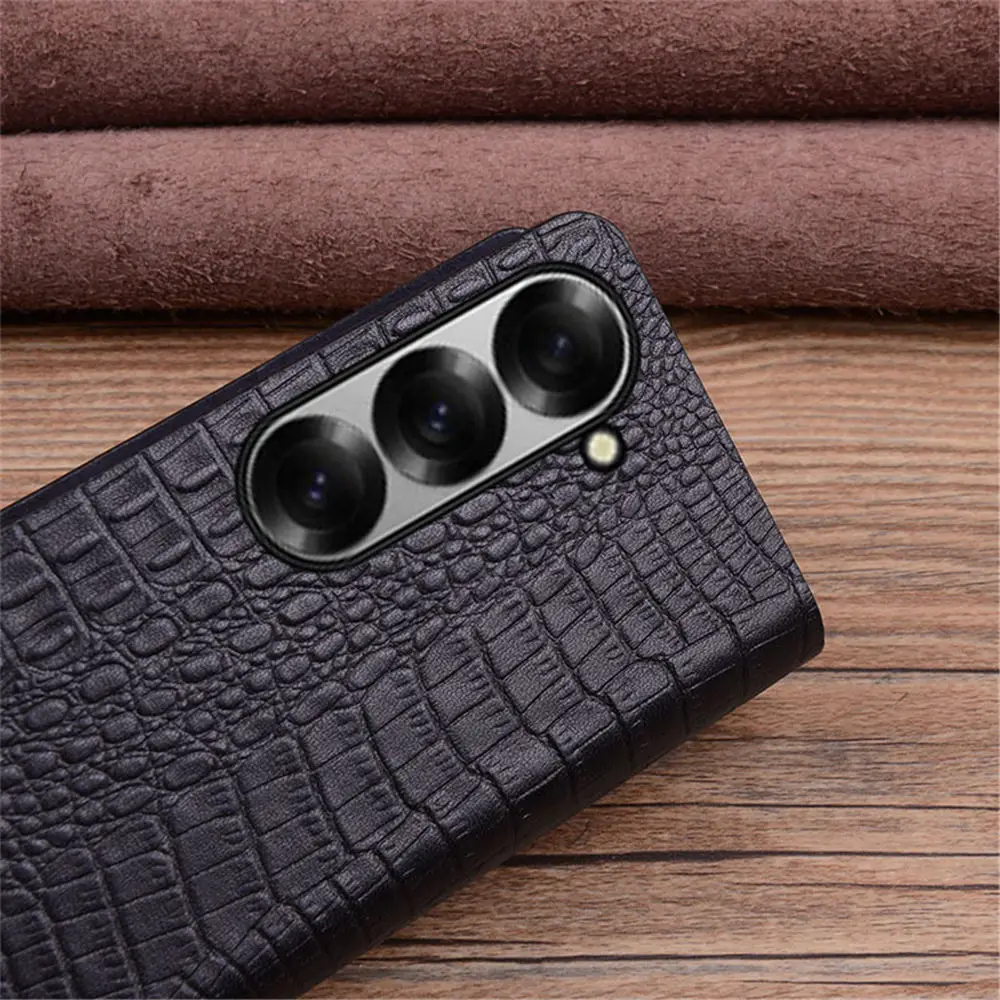 

Luxury Natural Cowhide Leather Crocodile Case for Samsung Galaxy Z Fold6 Window View Cover
