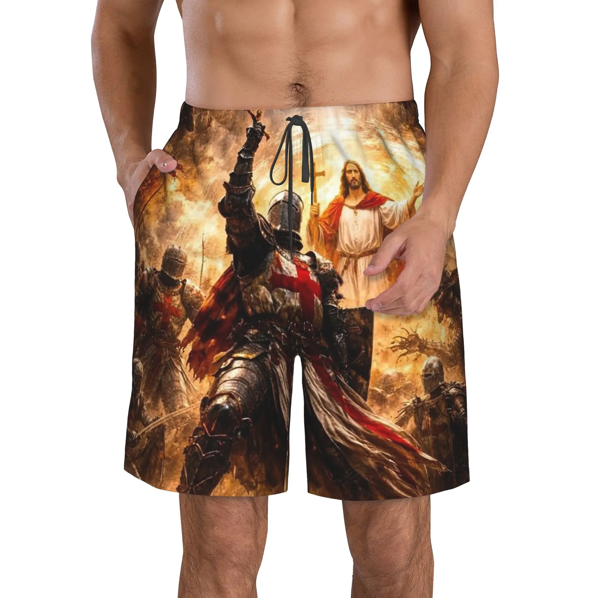 Knights Templar Trunks Beach Board Shorts Casual Quick Dry Swimming Summer Men Pants