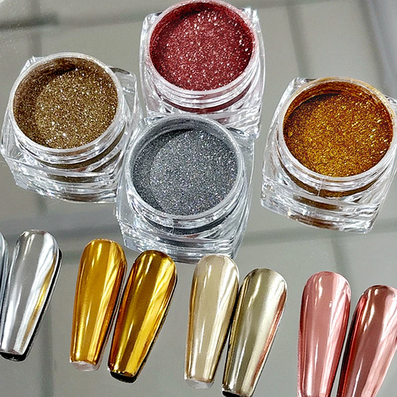 

2 Jar Nail Glitter Metallic Rubbing Dust Gel Polish Pigment Shinning Metal Manicure Decor Magic Mirror Powder Gold Silver Chrome