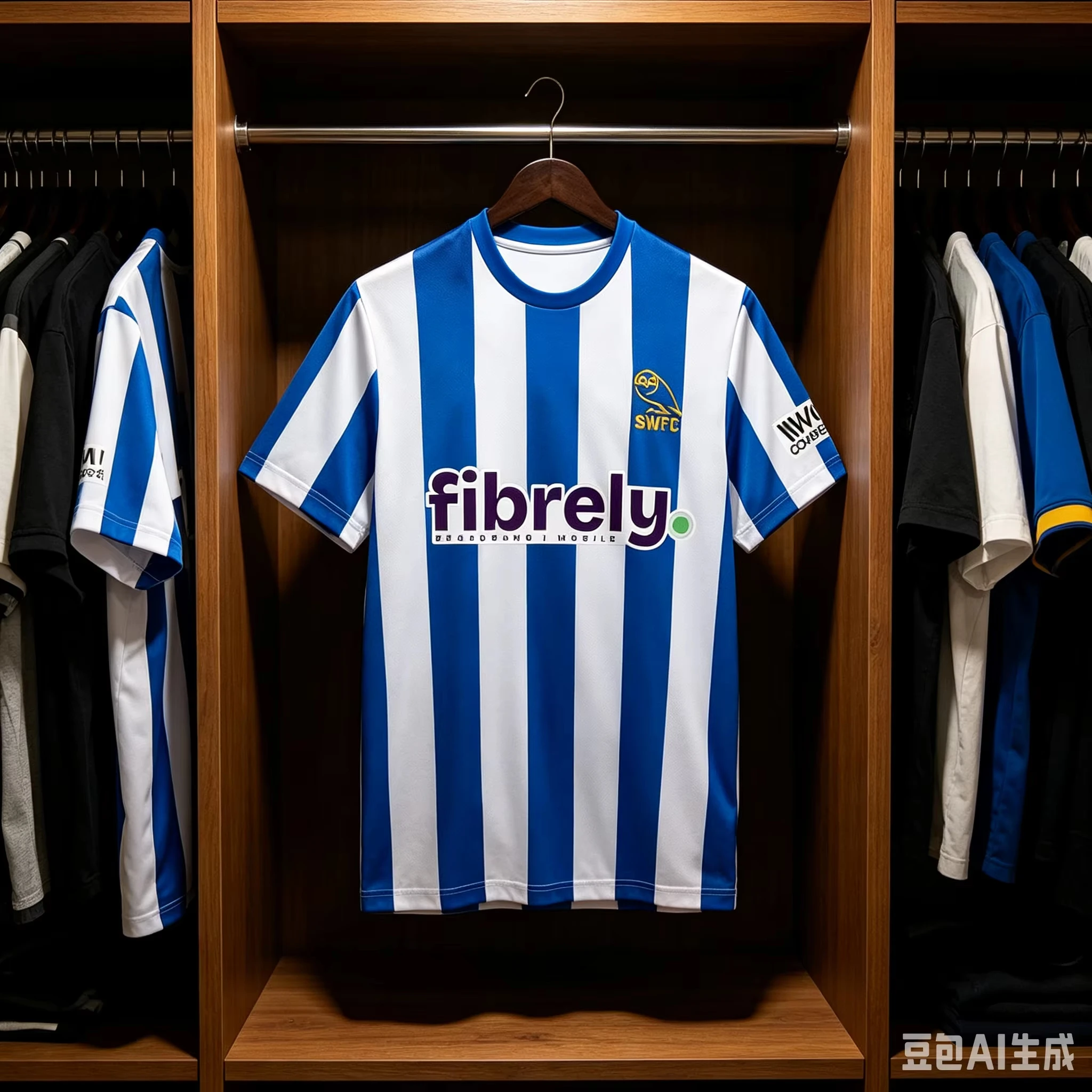 New Men's Wednesday SWFC Football Jersey Blue White Vertical Striped Short Sleeve Training Sports T-Shirt Summer Family Matching