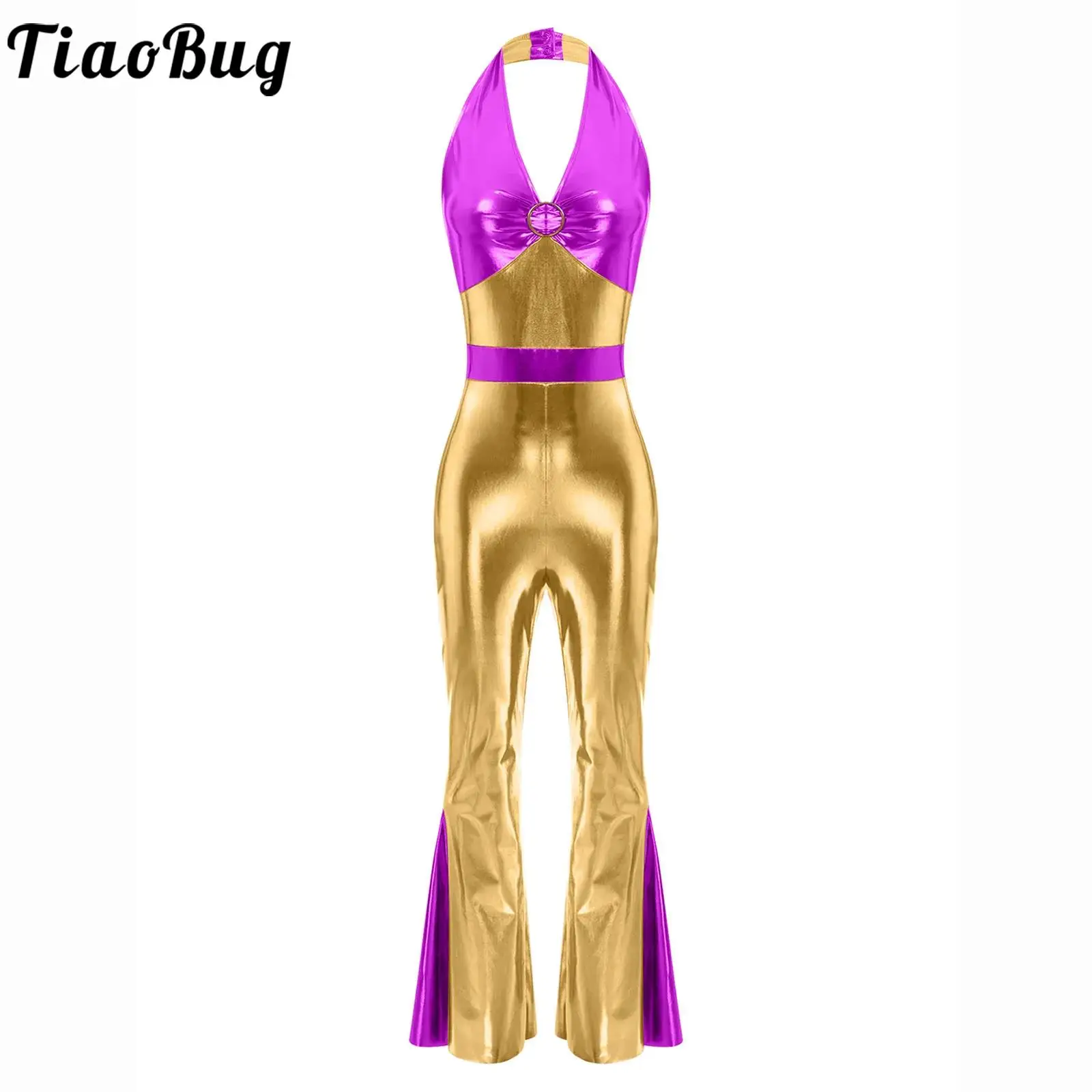 

Women Halloween Hippie Costume for Vintage 1970s Disco Stage Performance Dance Jumpsuit Singer Hippies Cosplay Carnival Dress-up