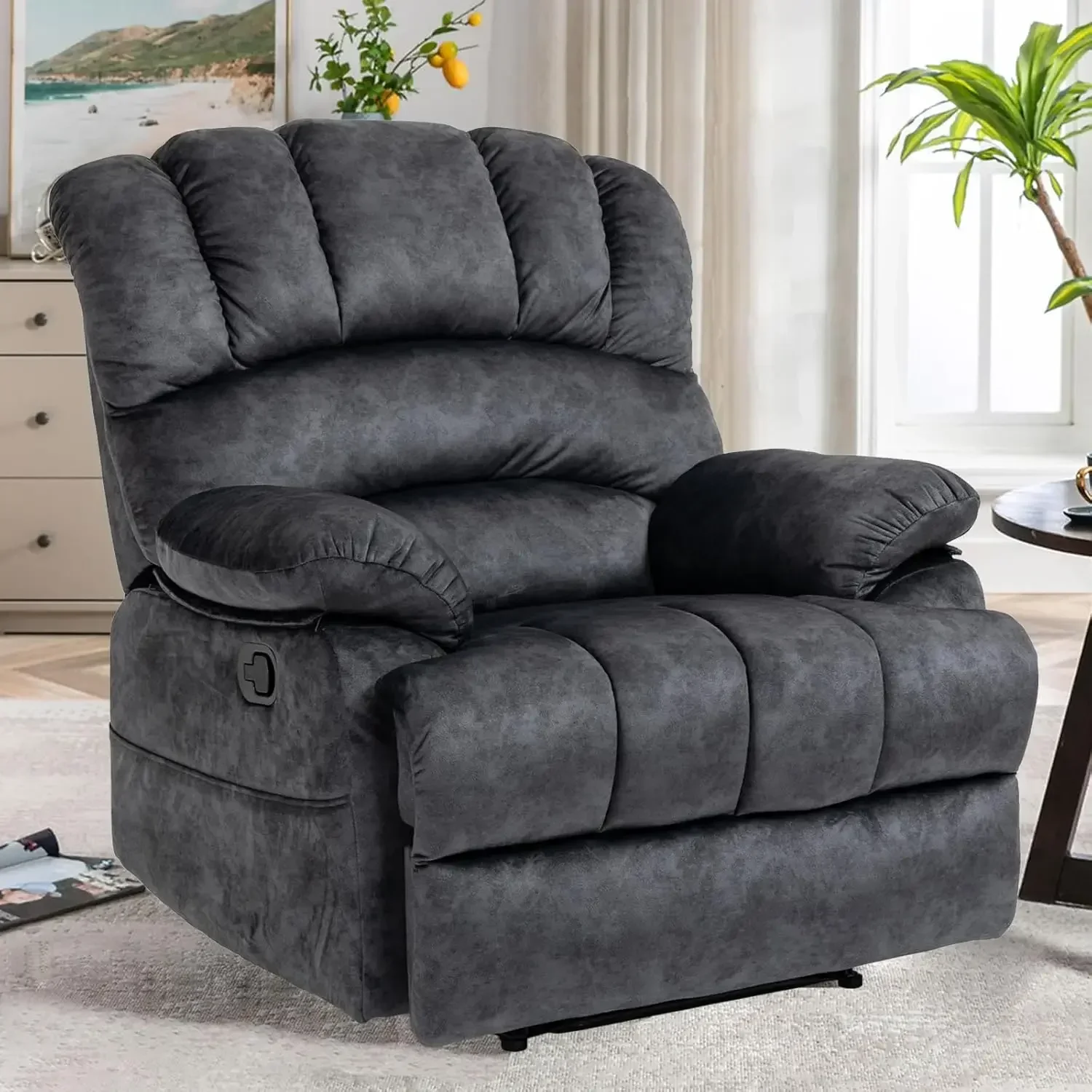 Large Boy Lazy Recliner Chair for Adult, Comfortable Manual Single Recliner Sofa in Velvet Fabric, Oversized Reclining Chair