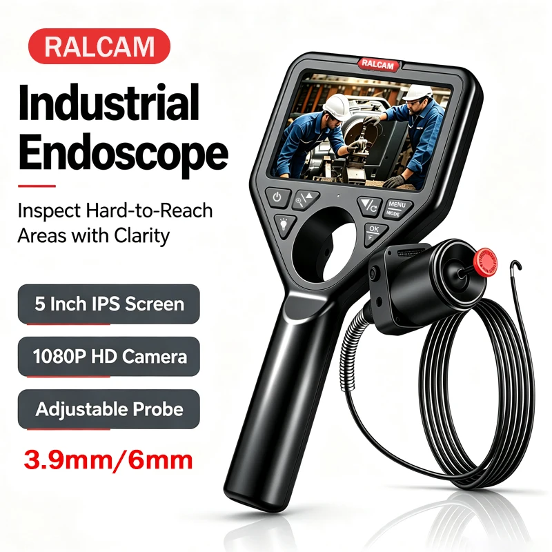 RALCAM 4-Wege Drehbare Abnehmbare Industrie-Endoskop-HD-Kamera mit Stahl-Joystick, für Pipeline- und Hausinspektion
