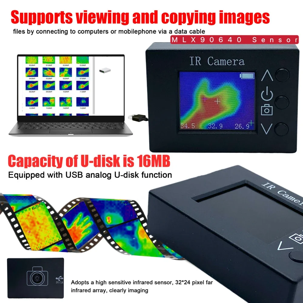 Portable Mini Thermal Imager 32*24 Pixel Infrared Sensors -40℃ to 300℃ Temperature Measuring 1.8inch TFT Display Imaging Camera