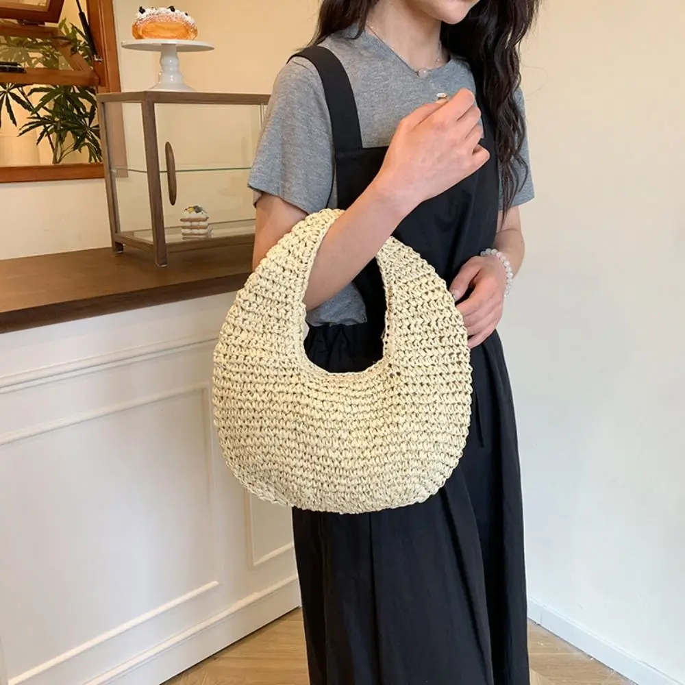 

Плетеная сумка-тоут из лафитовой соломки ручной работы, вместительная, повседневная, с ремешком на запястье, для пляжа, летняя