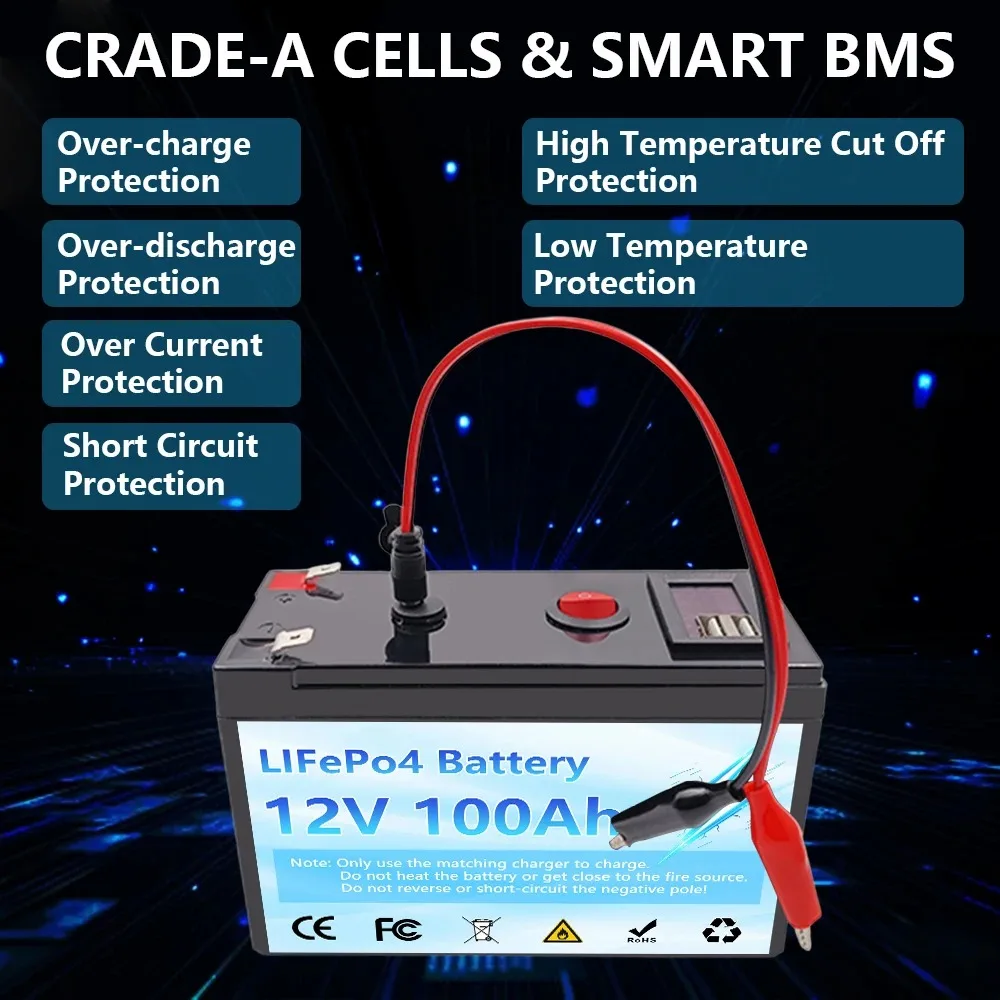 

12V LiFePO4 120/150Ah Lithium BatteryDeep Cycles,for Power Wheels Toys,Scooter,Kayak Fish Finder,Solar Panel+12.6V 3A Charger
