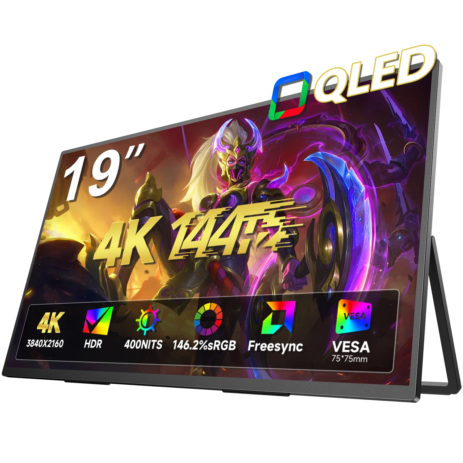 UPERFECT GR19BU 19 Zoll 4K QLED Tragbarer Monitor UHD 3840 * 2160 400 Nits 146 % sRGB Externer Reisebildschirm USB-C Für Switch Laptop Mac PC PS5 Xbox Mit Lautsprechern Ständer VESA-kompatibel DC