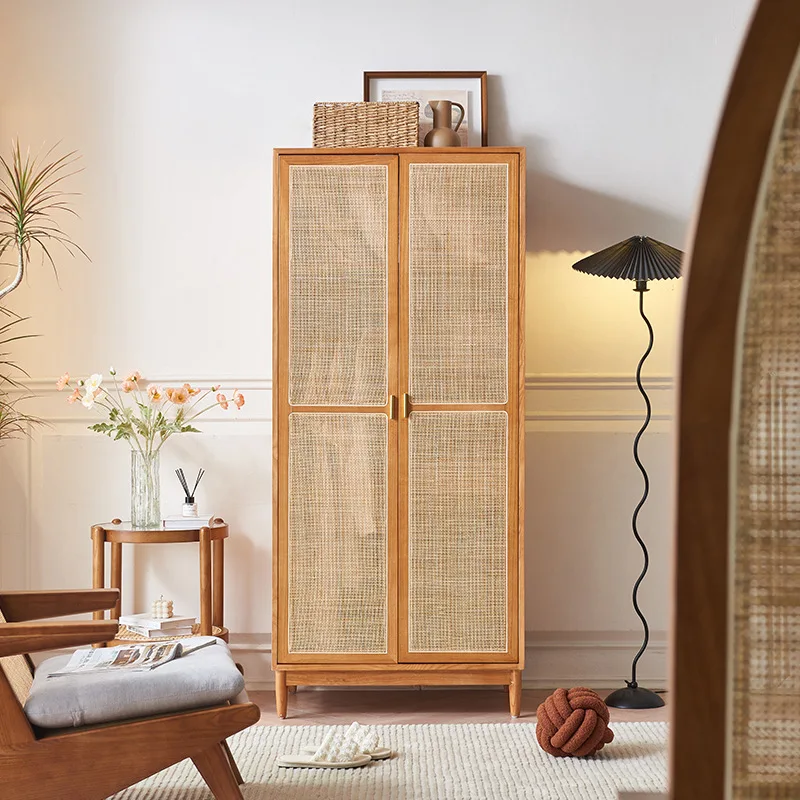 Japanese rattan wardrobe wabi-sabi style apartment large capacity wardrobe