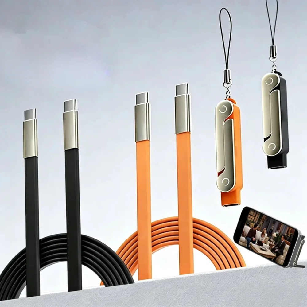 2-in-1 PD Bracket Kit USB C Fast Charging Foldable Bracket Data Cable Type-C to Type-C Data Cable with Folding Phone Stand