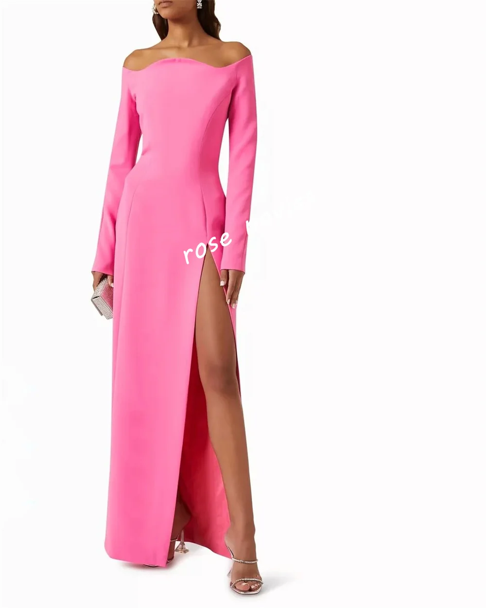 Abiti lunghi dritti con spalle scoperte semplici con pieghe in jersey personalizzati Occasioni su misura Abito da sera di alta qualità Festa elegante