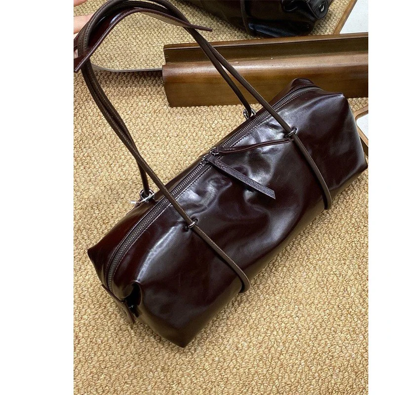 

Женская сумка Boston большого размера в ретро-стиле кофейного цвета, роскошная сумка через плечо, мягкая сумка-тоут, корейская однотонная сумка