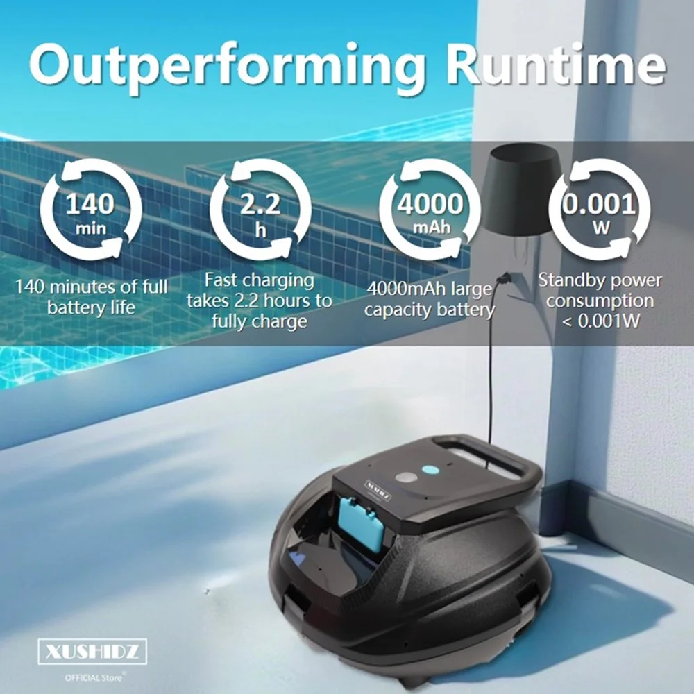 XUSHIDZ SP1 Roboter-Poolsauger Kabelloser Poolreiniger-Roboter mit Starker Saugkraft, Intelligenter Routenplanung und Extra Langer Akkulaufzeit – Detail 3