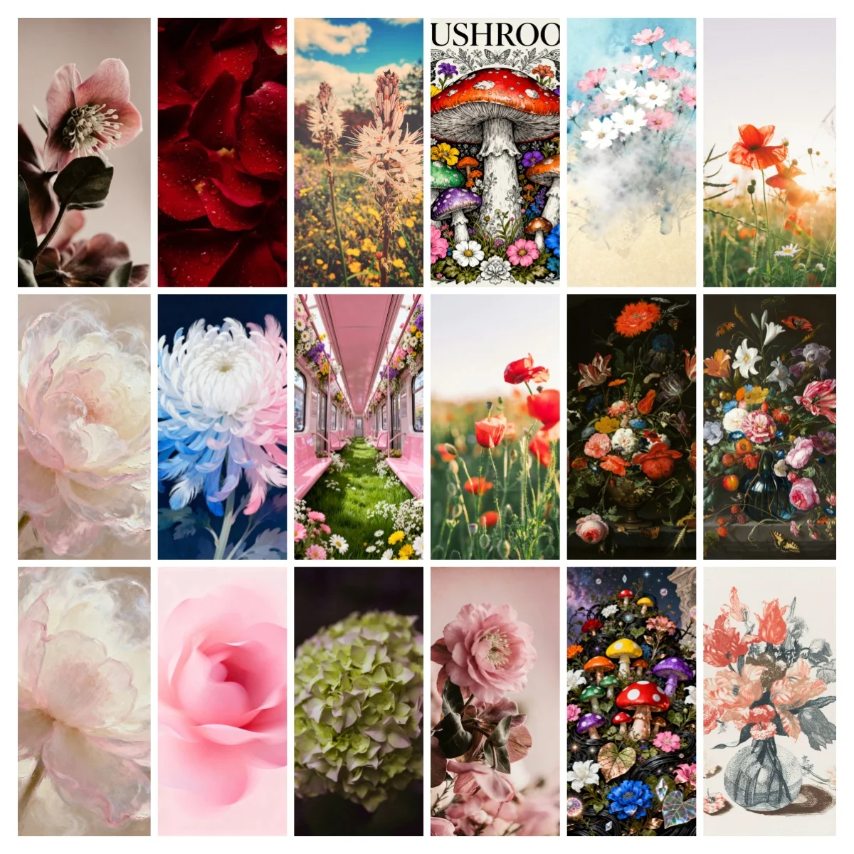 

3D Floral Mushroom Door Sticker Self Adhesive Removable Watercolor Flower Door Wrap Peel and Stick Door Decal for Home Decor