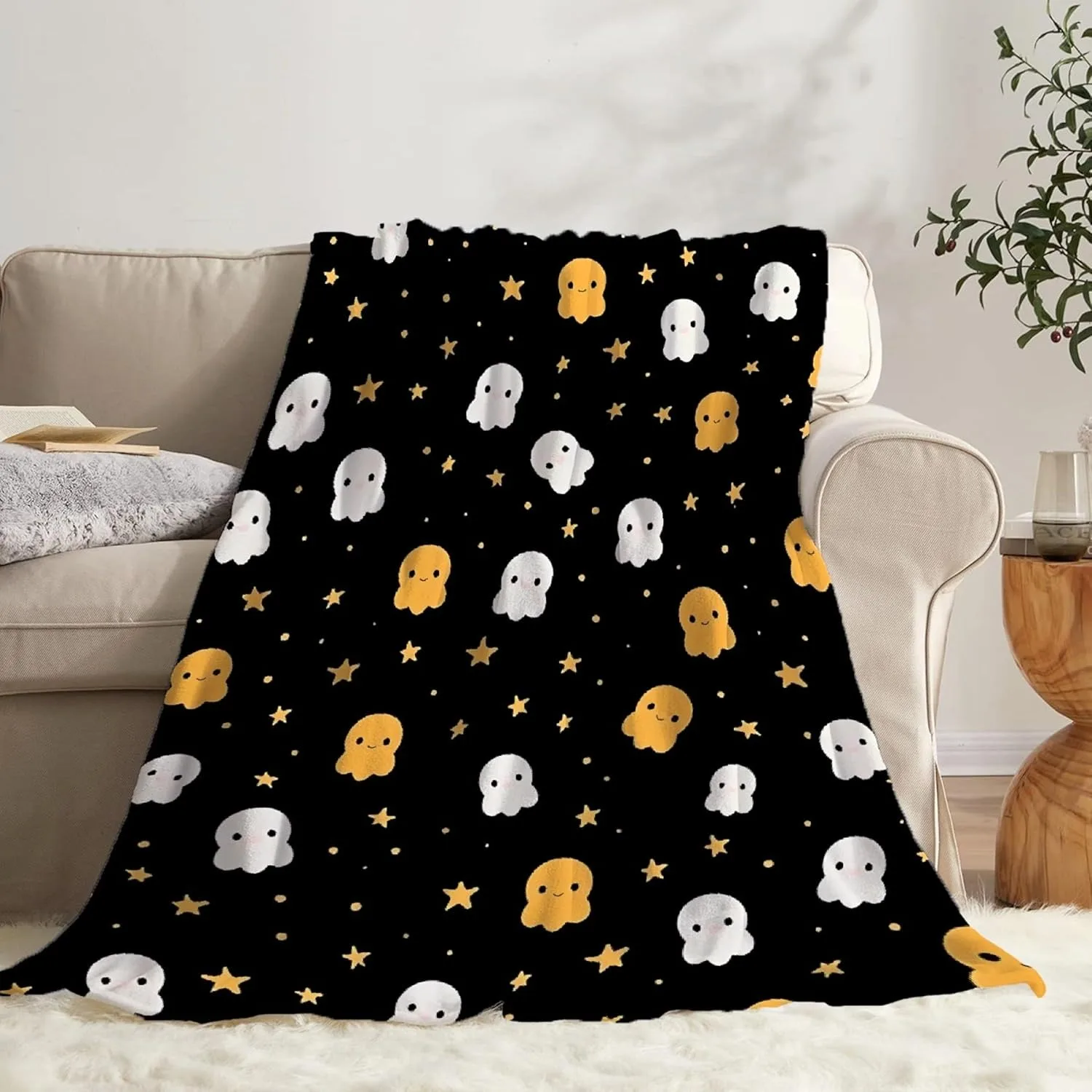 1PC Halloween Throw Blanket Black cats Pumpkin Skull Bats Witch Thin Blanket Gifts for Couch Bed Car Home Camping all season use