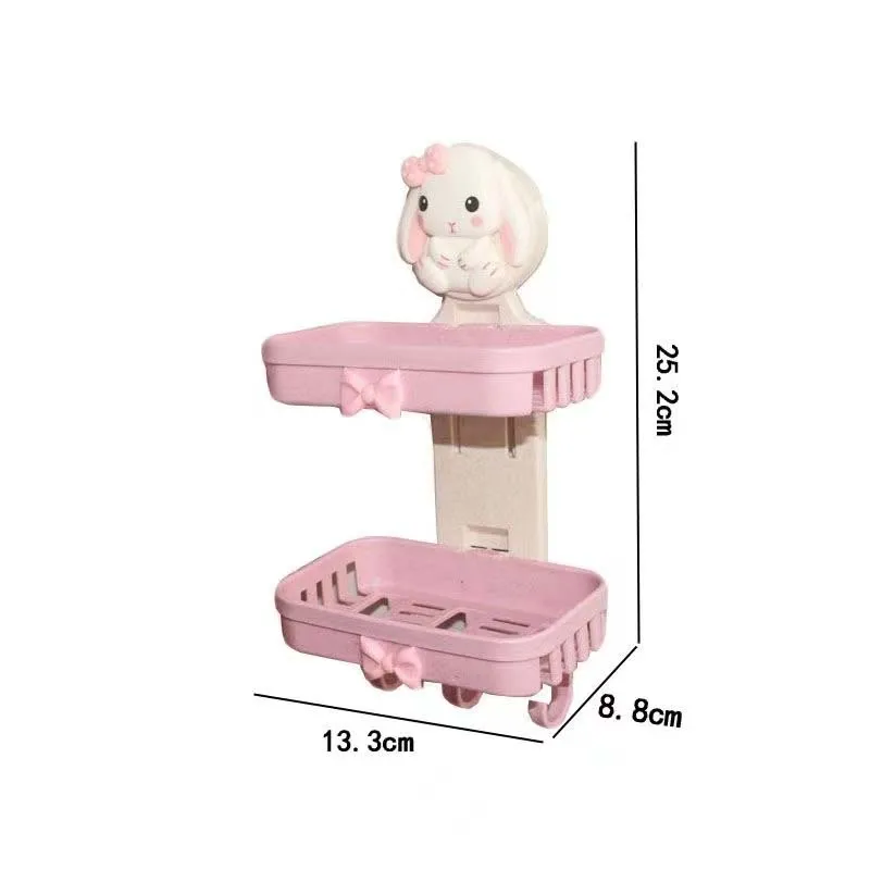 Sanrio Soap Box Hello Kitty Kawaii Anime Soap Dish Toilet Double Layer Soap Rack Student Dormitory No-Punch Soap Box Hook Gift